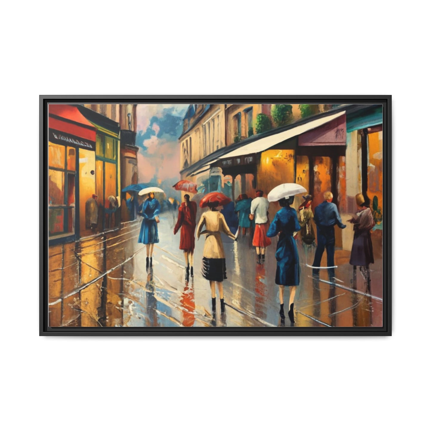 Framed Canvas-Cityscape French Ladies Shopping