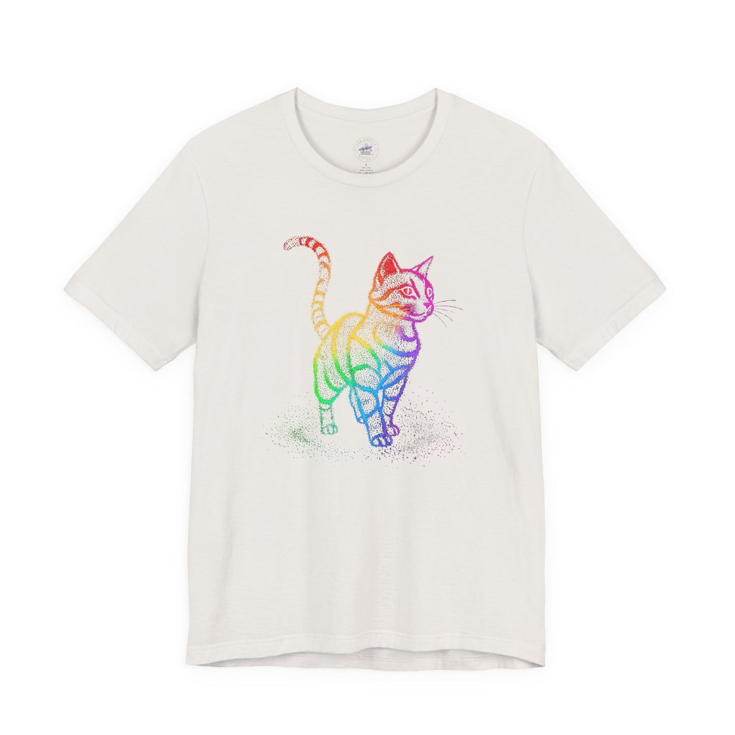 Day Dot Style, Rainbow Cat Unisex Jersey Tee, Colorful Cat Shirt, Gift for Cat Lovers, Cute Pet Apparel, Cat-Themed Fashion, Animal Lover Tee