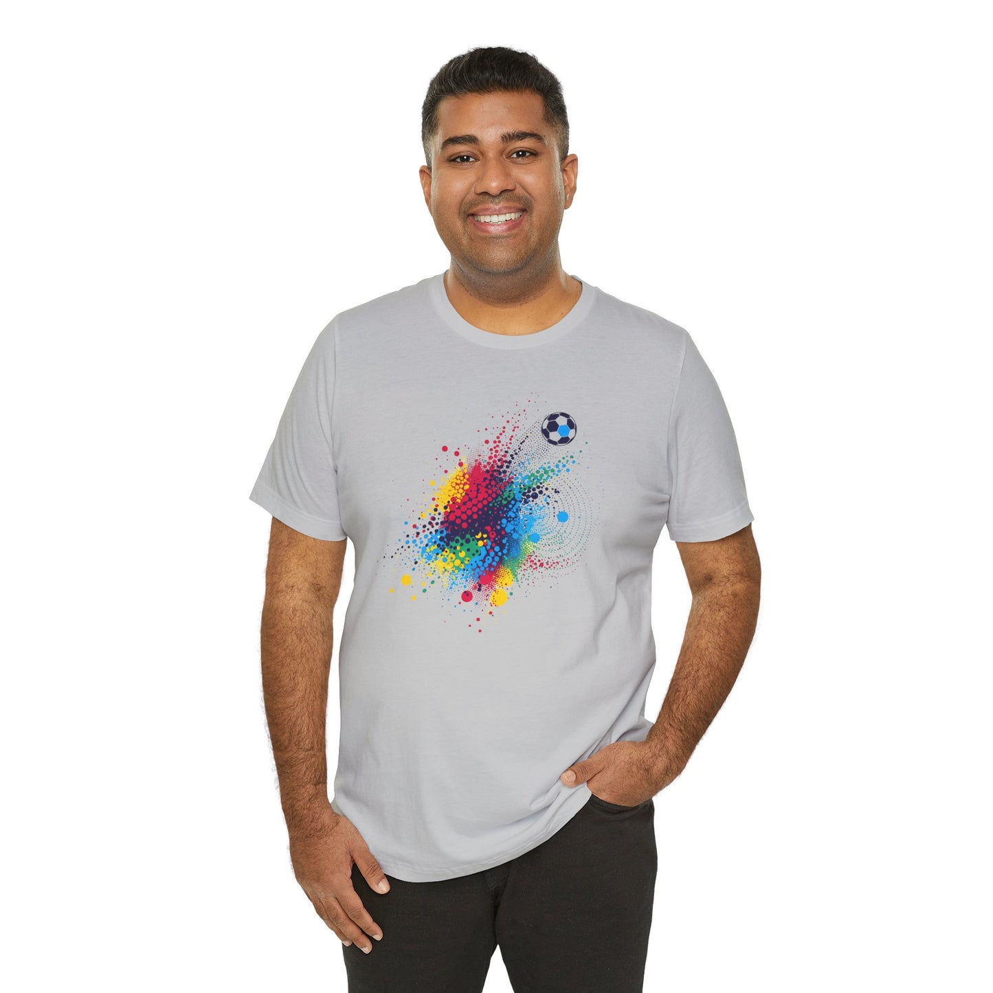 Colorful Day Dot Soccer Splash Tee - Unisex Short Sleeve Shirt, Sports Fan Gift, Casual Wear, Fun Summer Tee, Active Lifestyle Top