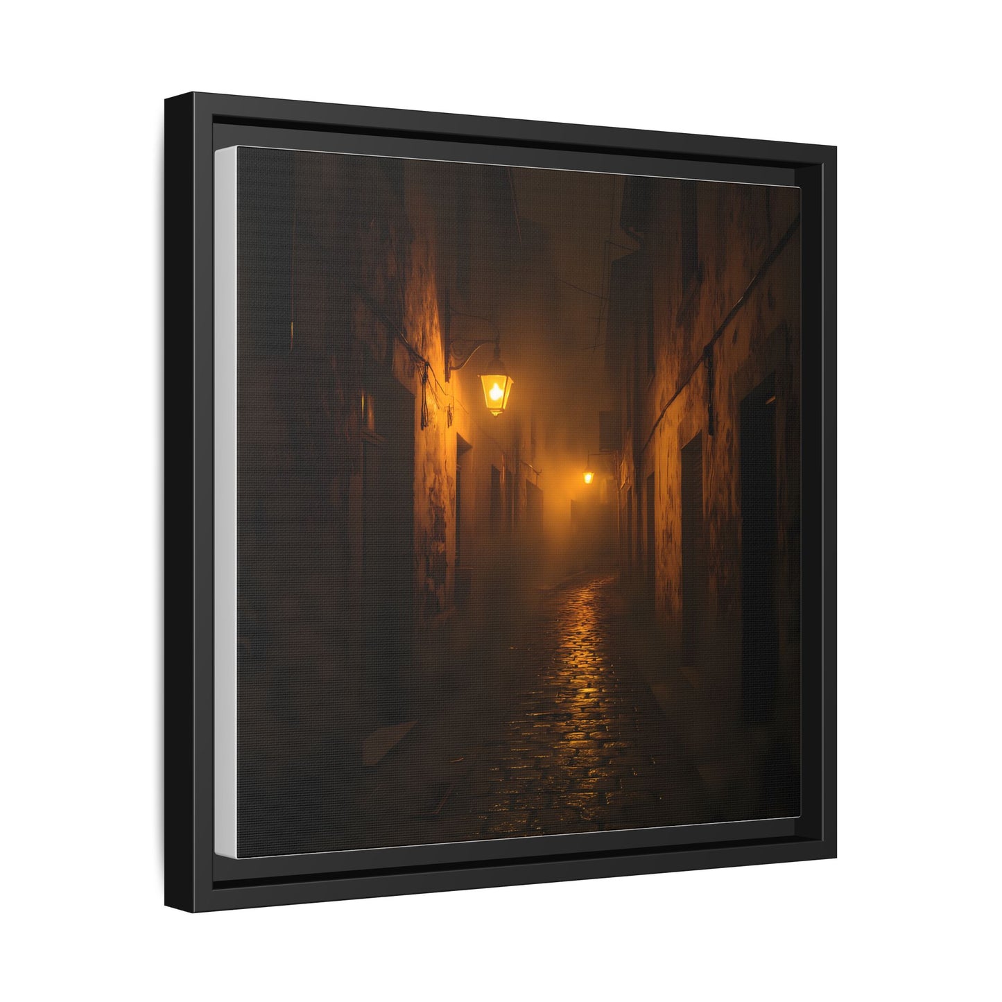 Framed Canvas Art, Foggy Street, Moody Wall Decor, Cozy Home Aesthetic, Gift for Art Lovers, Nighttime Atmosphere