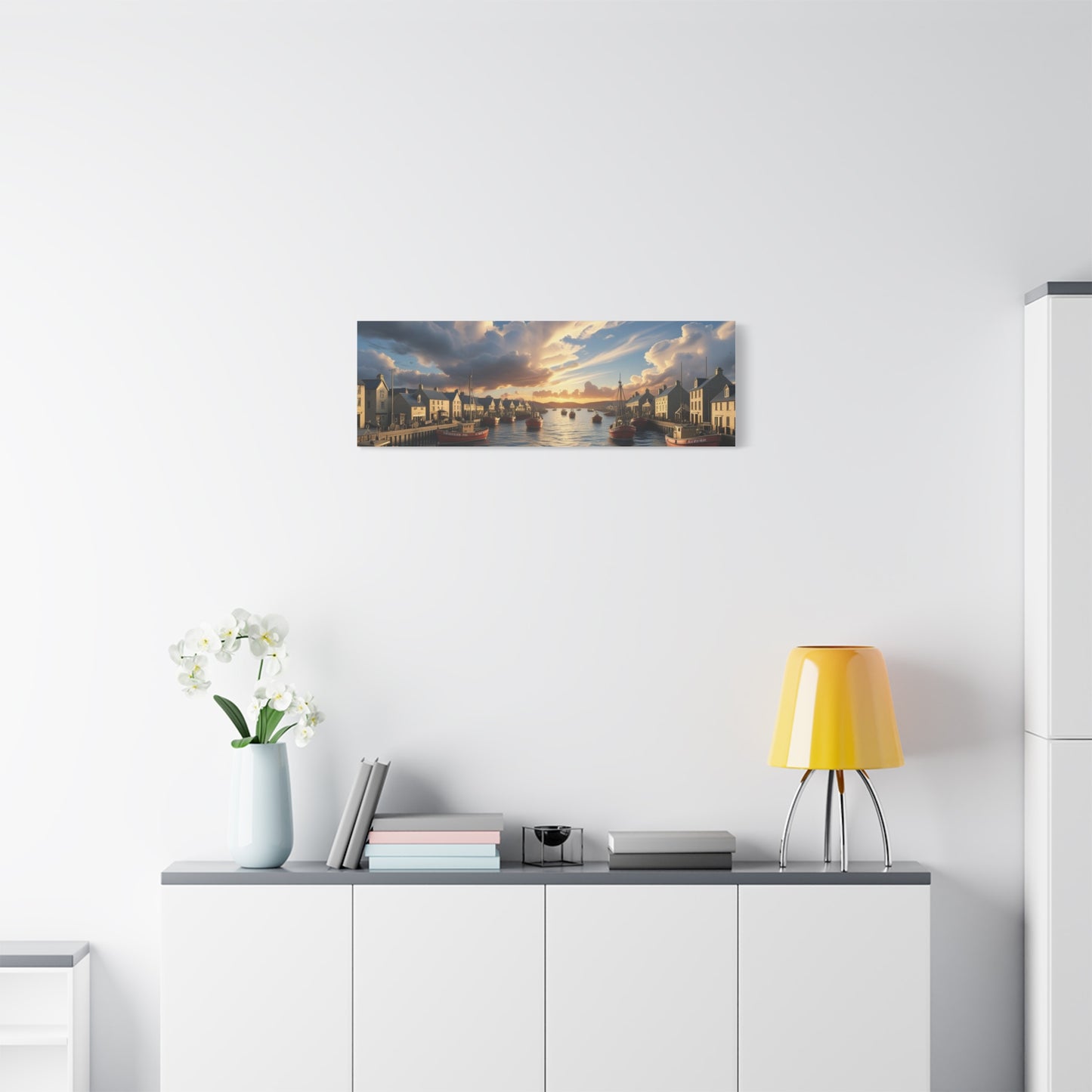 Serene Harbor Canvas Print, Nautical Wall Art, Coastal Home Decor, Sunset Artwork, Gift for Beach Lovers, Scenic Artwork
