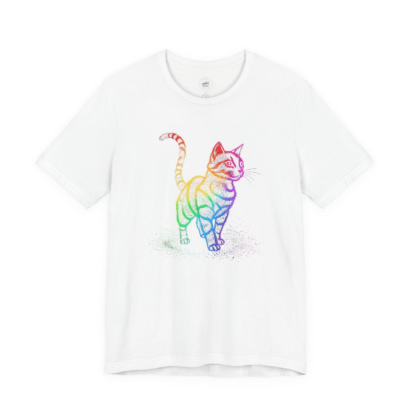 Day Dot Style, Rainbow Cat Unisex Jersey Tee, Colorful Cat Shirt, Gift for Cat Lovers, Cute Pet Apparel, Cat-Themed Fashion, Animal Lover Tee