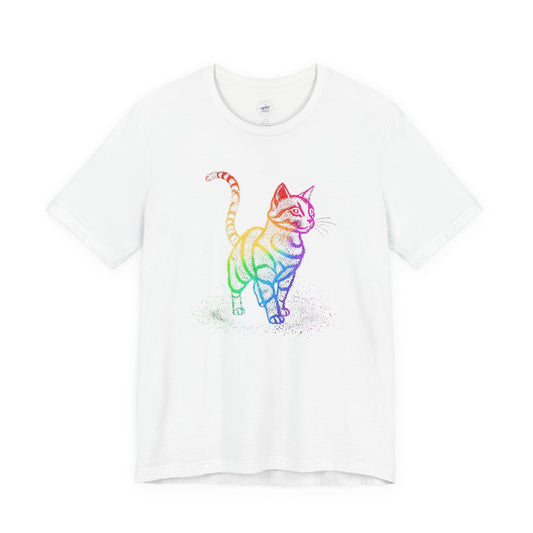 Day Dot Style, Rainbow Cat Unisex Jersey Tee, Colorful Cat Shirt, Gift for Cat Lovers, Cute Pet Apparel, Cat-Themed Fashion, Animal Lover Tee