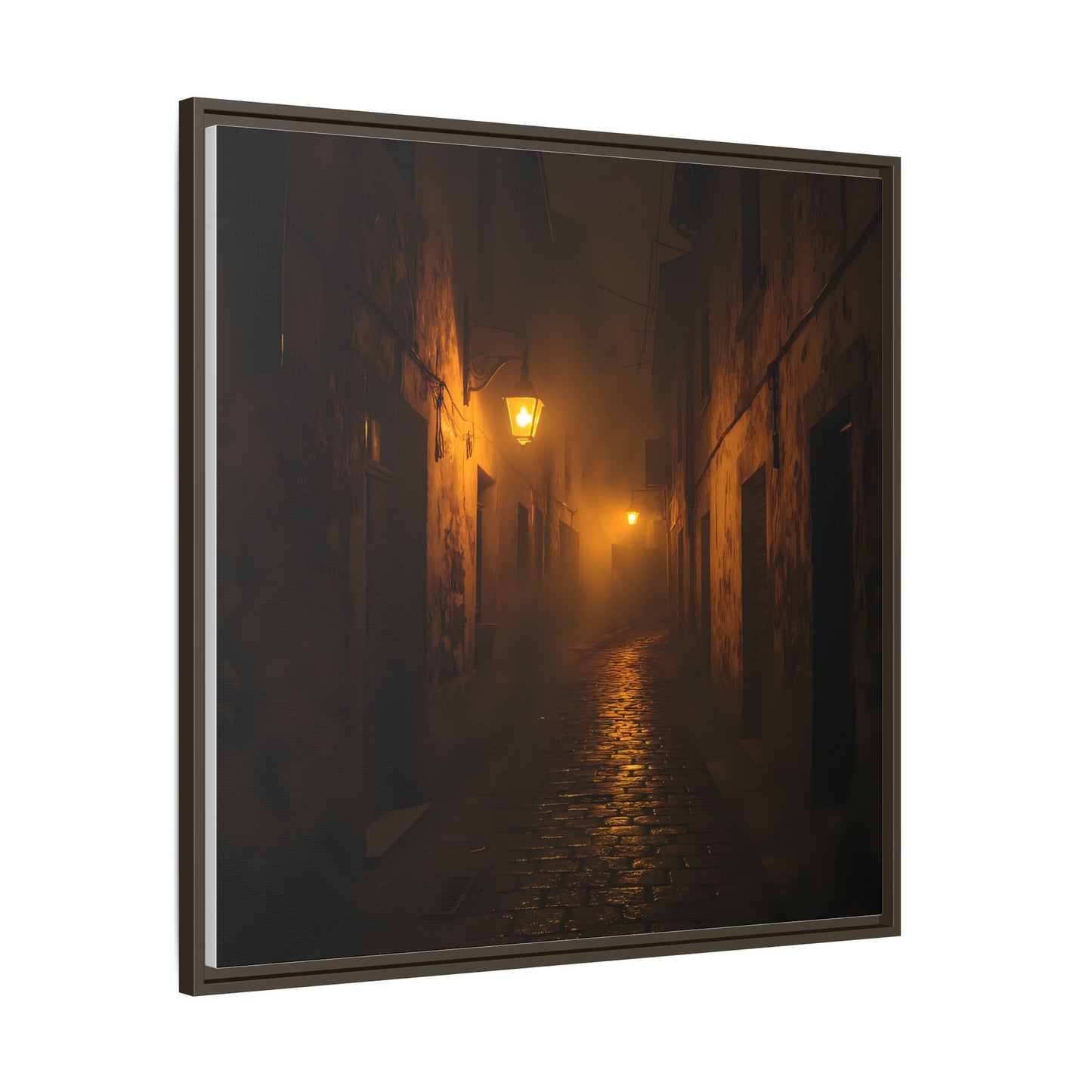 Framed Canvas Art, Foggy Street, Moody Wall Decor, Cozy Home Aesthetic, Gift for Art Lovers, Nighttime Atmosphere