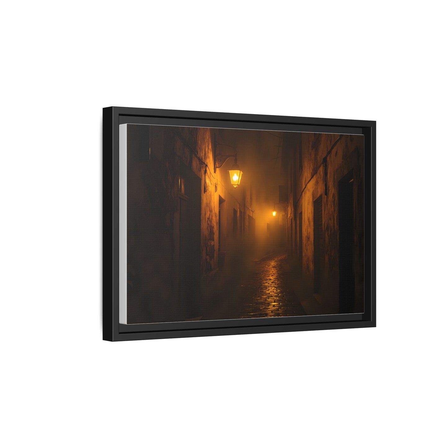 Framed Canvas Art, Foggy Street, Moody Wall Decor, Cozy Home Aesthetic, Gift for Art Lovers, Nighttime Atmosphere