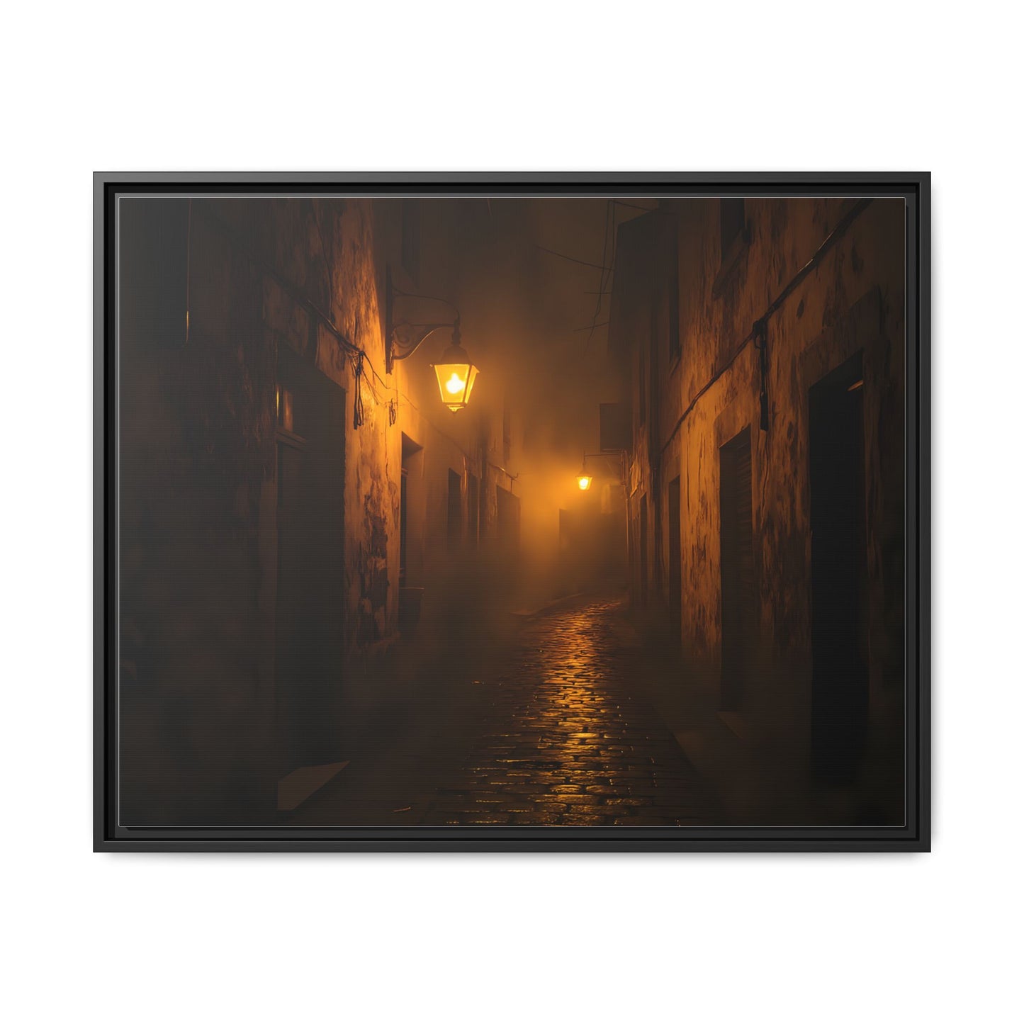 Framed Canvas Art, Foggy Street, Moody Wall Decor, Cozy Home Aesthetic, Gift for Art Lovers, Nighttime Atmosphere