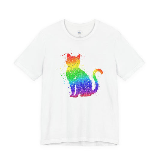 Day Dot Design, Colorful Cat Art Unisex Tee, Rainbow Cat T-Shirt, Pet Lover Gift, Cat Owner Apparel, Cute Cat Shirt, LGBT Pride Fashion