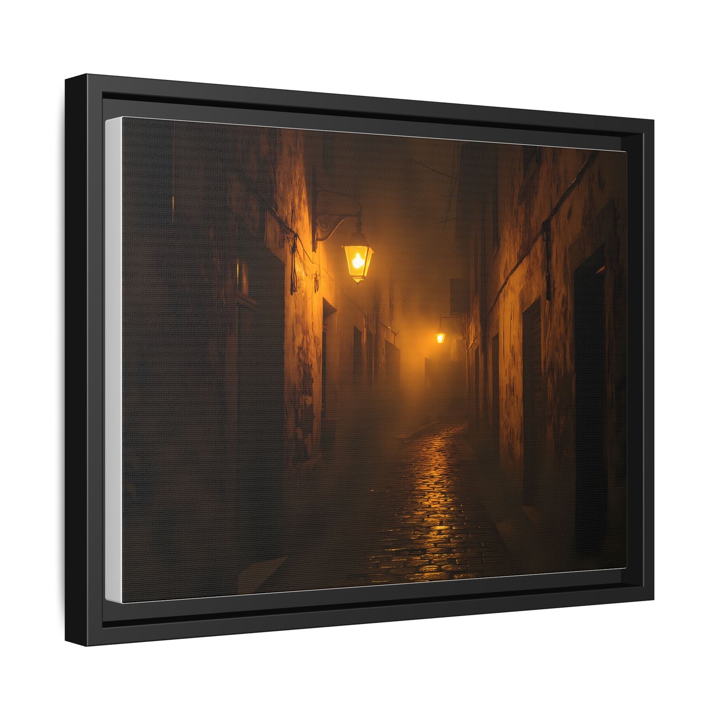 Framed Canvas Art, Foggy Street, Moody Wall Decor, Cozy Home Aesthetic, Gift for Art Lovers, Nighttime Atmosphere