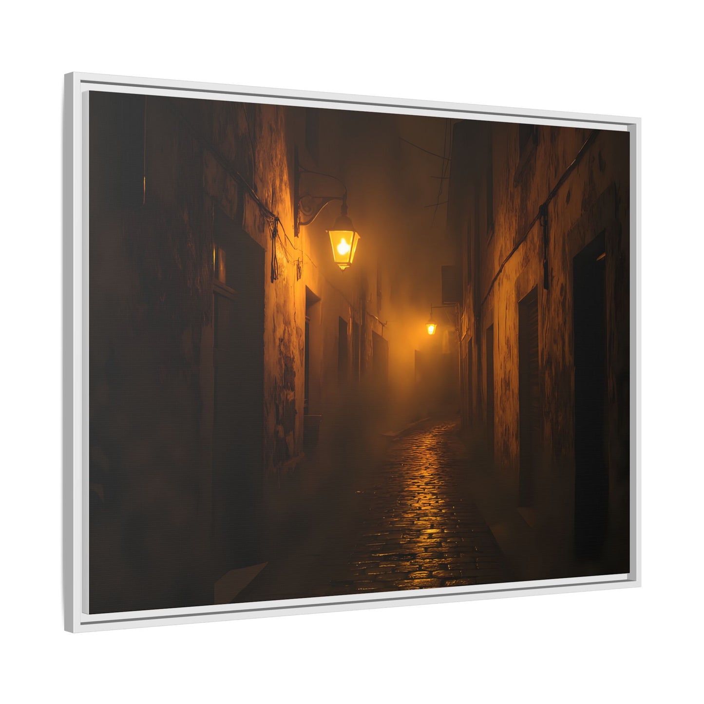 Framed Canvas Art, Foggy Street, Moody Wall Decor, Cozy Home Aesthetic, Gift for Art Lovers, Nighttime Atmosphere
