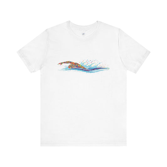 Colorful Day Dot Cool Wave Swimmer Graphic Unisex Tee, Casual Wear, Graphic T-Shirt, Beach Lover Shirt, Gift for Surfers