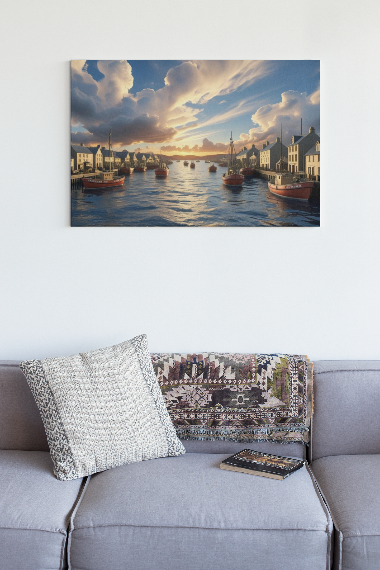 Serene Harbor Canvas Print, Nautical Wall Art, Coastal Home Decor, Sunset Artwork, Gift for Beach Lovers, Scenic Artwork