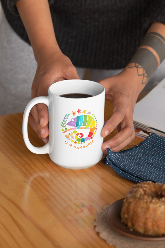 Colorful Inspirational White Coffee Mug, 15oz Coffee Cup for Coffee Lovers, Gift for Friends, Cheerful Office Decor, Motivational Drinkware