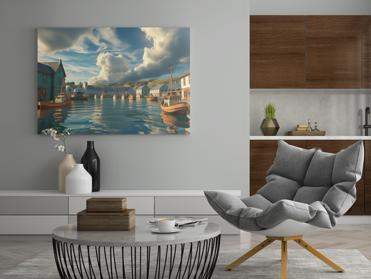 Stretched Canvas Art Print, Serene Coastal Landscape, Nautical Home Decor, Ocean Vibes, Wall Art for Beach Lovers