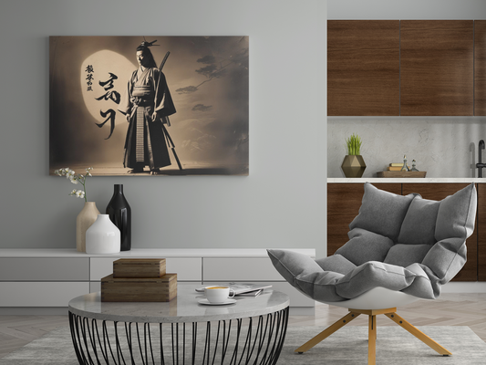 Stretched Canvas Art Print, Japanese Samurai Wall Decor, Asian Aesthetic Art