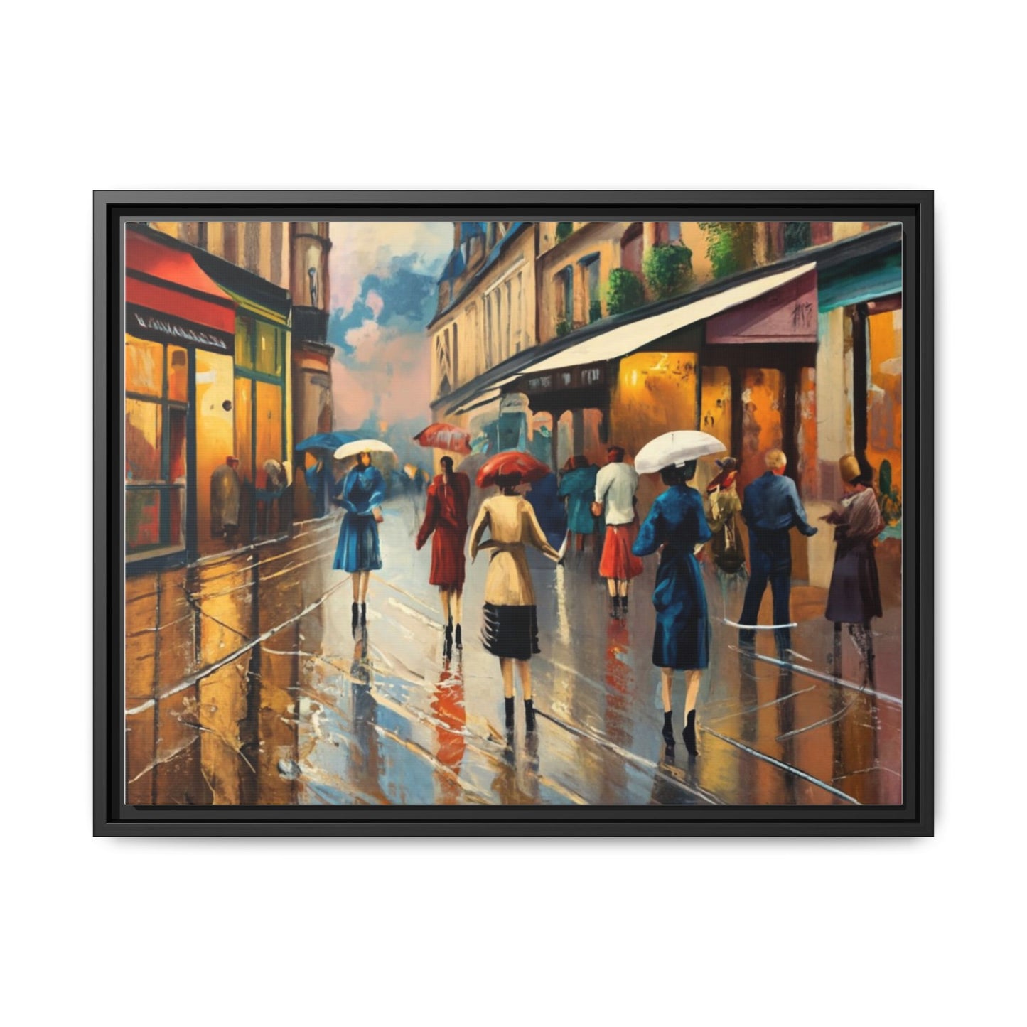 Framed Canvas-Cityscape French Ladies Shopping