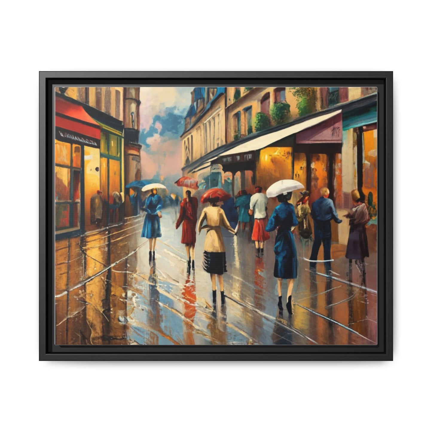 Framed Canvas-Cityscape French Ladies Shopping