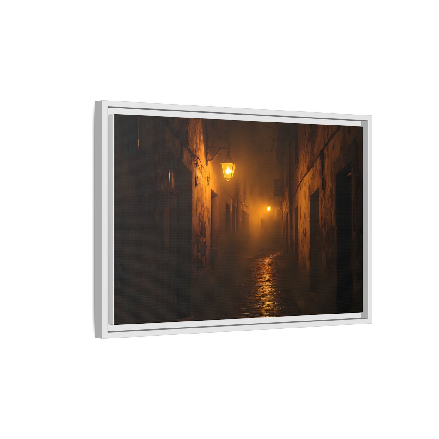 Framed Canvas Art, Foggy Street, Moody Wall Decor, Cozy Home Aesthetic, Gift for Art Lovers, Nighttime Atmosphere