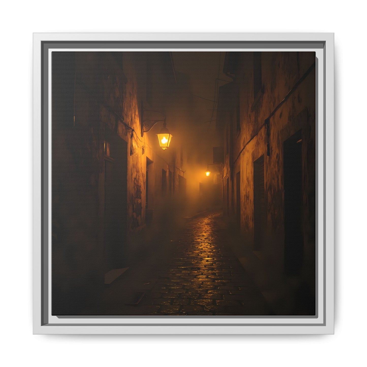 Framed Canvas Art, Foggy Street, Moody Wall Decor, Cozy Home Aesthetic, Gift for Art Lovers, Nighttime Atmosphere
