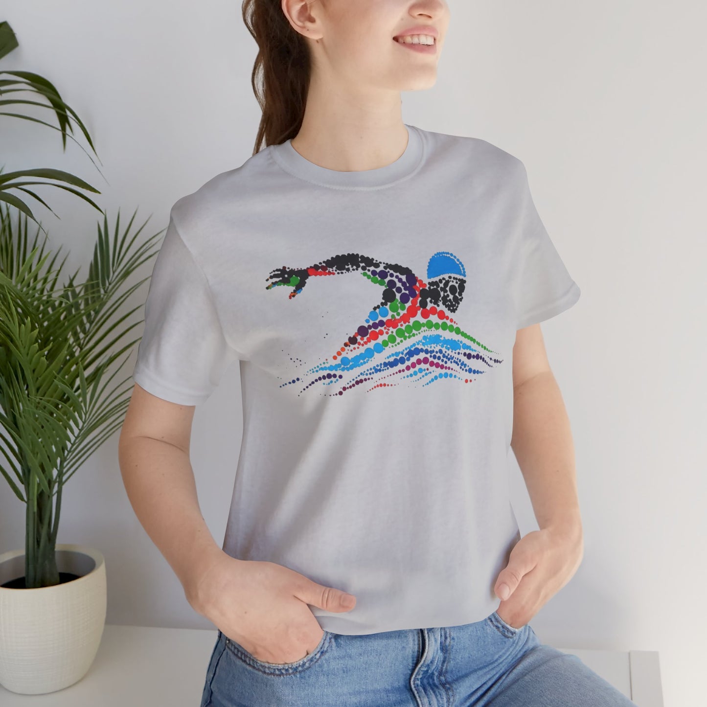 Vibrant Cool Wave Competition Swimmer Graphic Tee - Unisex Jersey Short Sleeve, Casual Wear, Summer Vibes, Gift for Nature Lovers, Beach Outfit, Festival Style