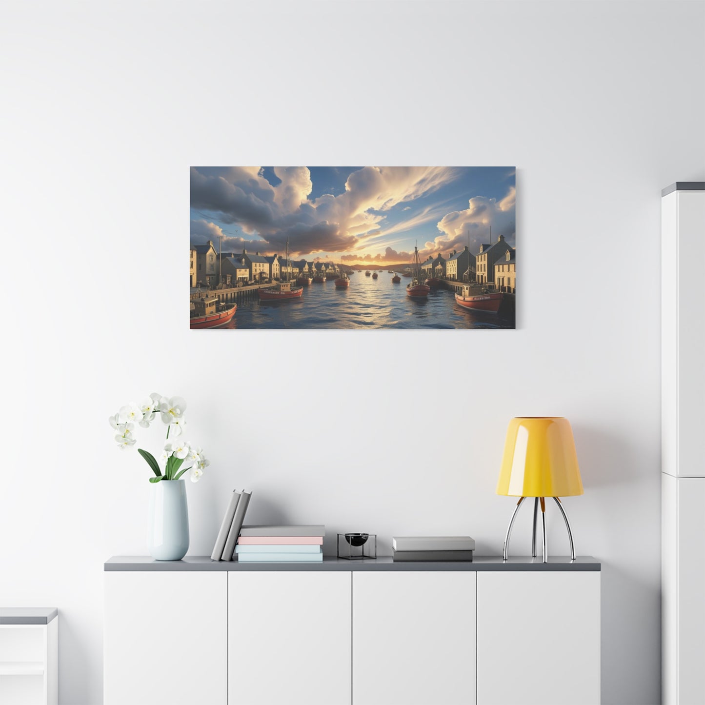 Serene Harbor Canvas Print, Nautical Wall Art, Coastal Home Decor, Sunset Artwork, Gift for Beach Lovers, Scenic Artwork