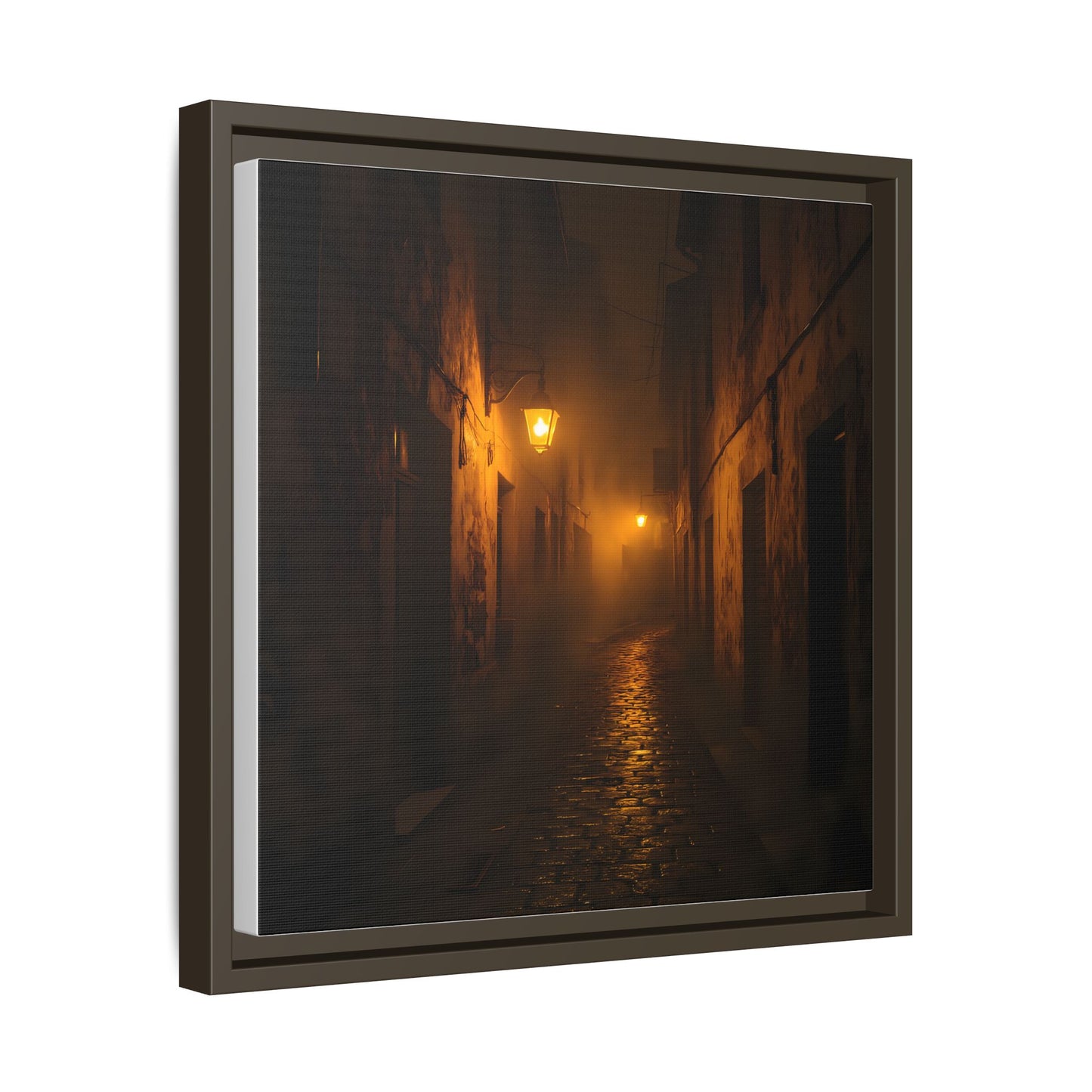 Framed Canvas Art, Foggy Street, Moody Wall Decor, Cozy Home Aesthetic, Gift for Art Lovers, Nighttime Atmosphere