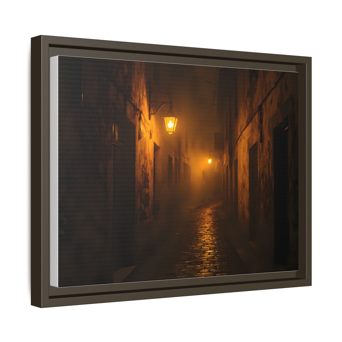 Framed Canvas Art, Foggy Street, Moody Wall Decor, Cozy Home Aesthetic, Gift for Art Lovers, Nighttime Atmosphere
