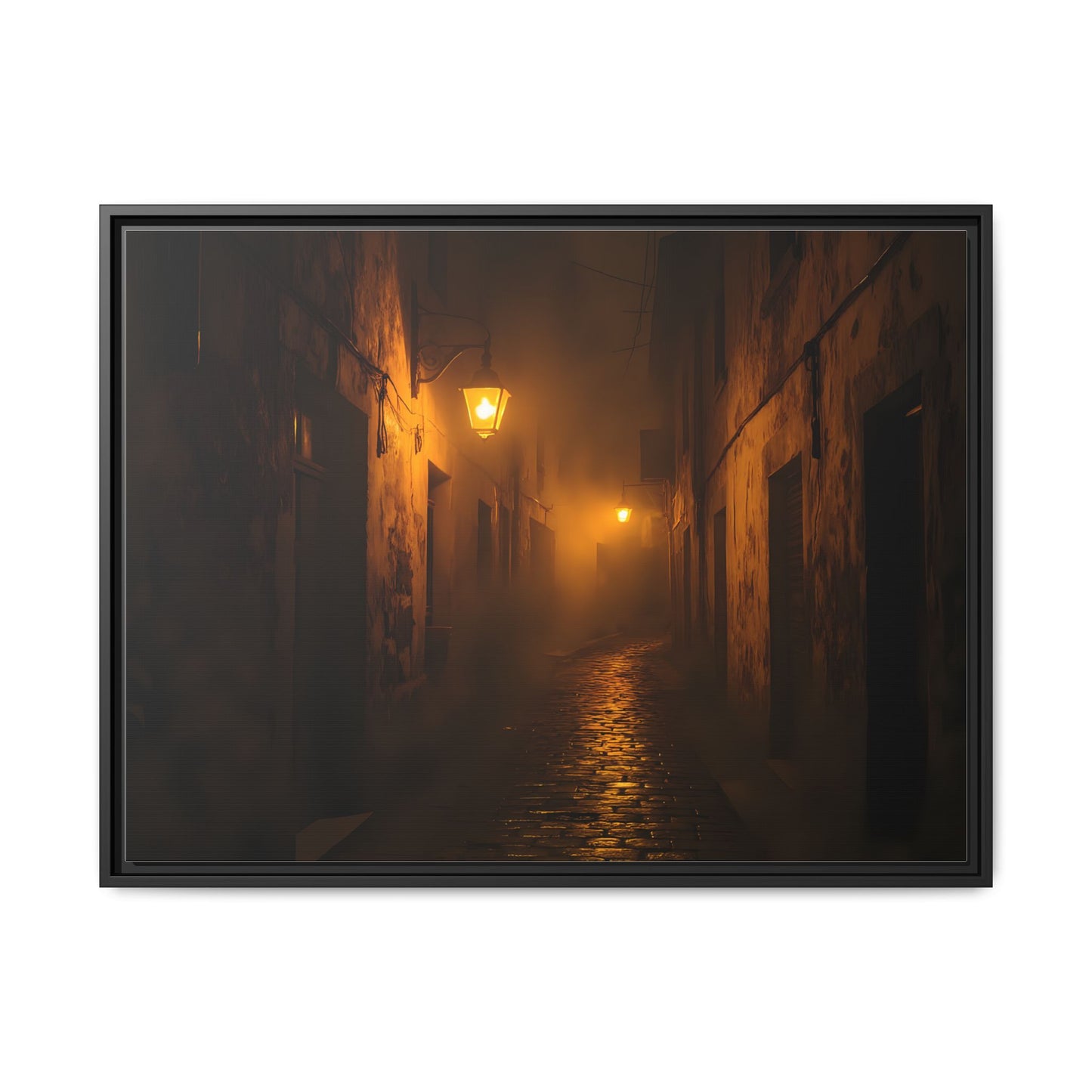 Framed Canvas Art, Foggy Street, Moody Wall Decor, Cozy Home Aesthetic, Gift for Art Lovers, Nighttime Atmosphere