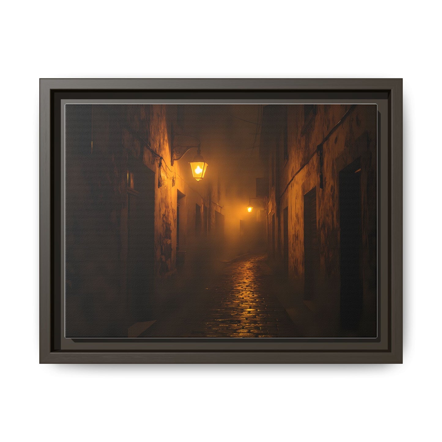 Framed Canvas Art, Foggy Street, Moody Wall Decor, Cozy Home Aesthetic, Gift for Art Lovers, Nighttime Atmosphere
