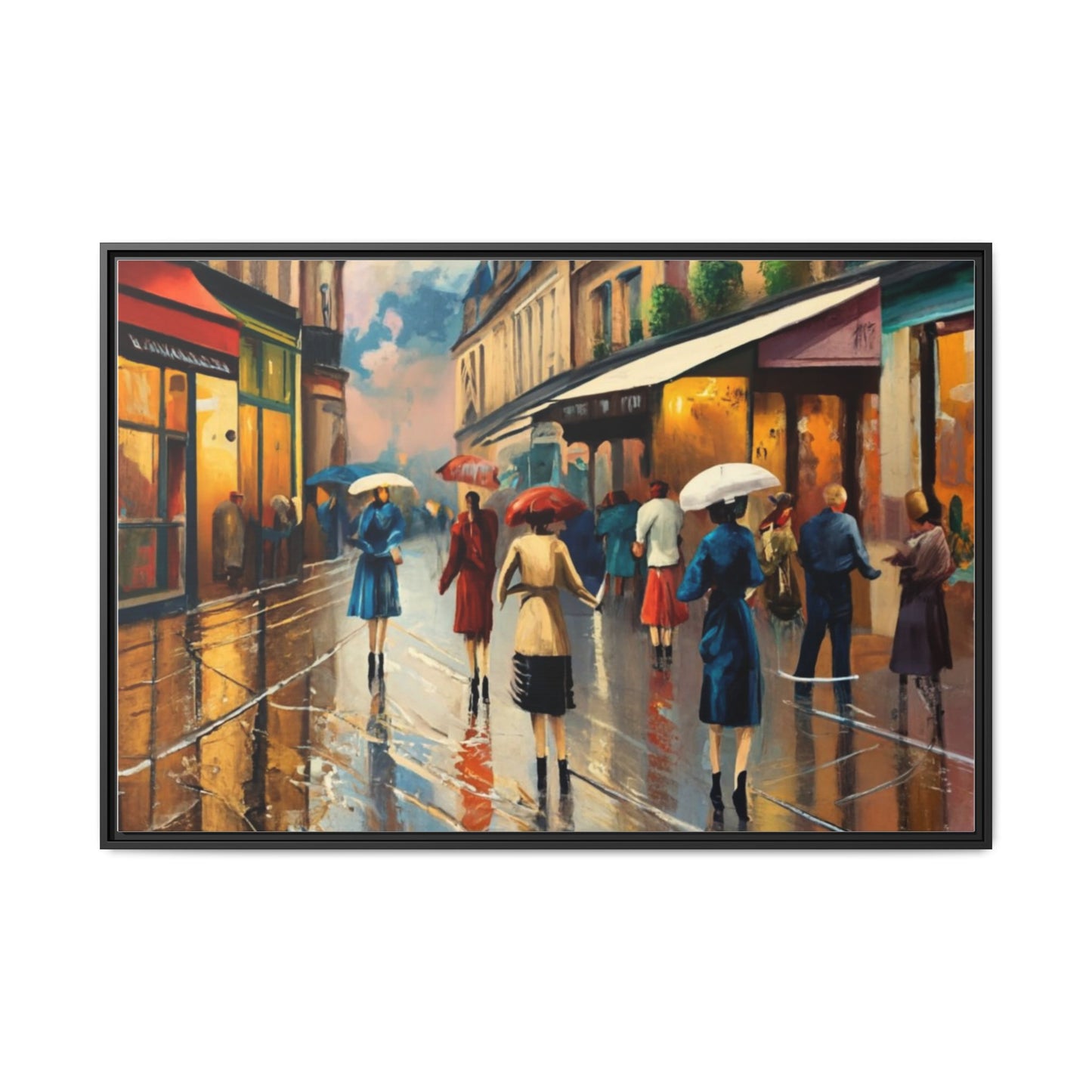 Framed Canvas-Cityscape French Ladies Shopping