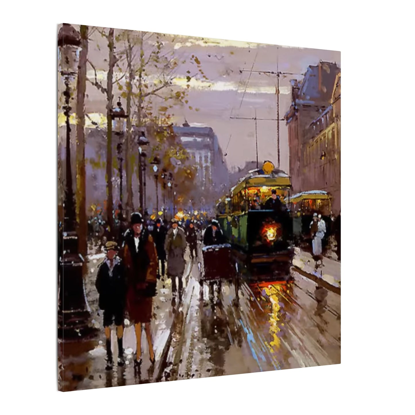 Canvas Print - Vintage Art of France Streetcar, French Artwork