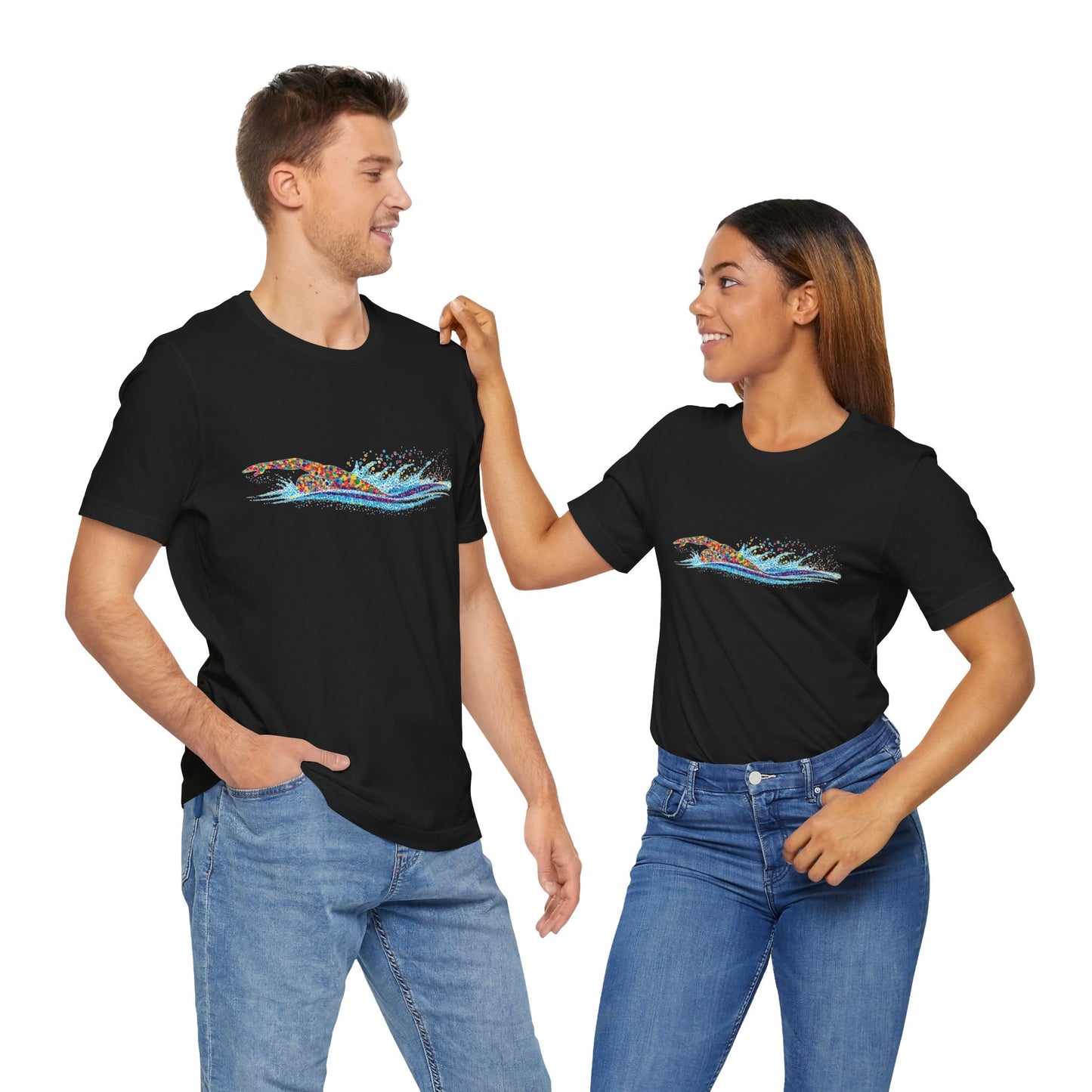 Colorful Day Dot Cool Wave Swimmer Graphic Unisex Tee, Casual Wear, Graphic T-Shirt, Beach Lover Shirt, Gift for Surfers