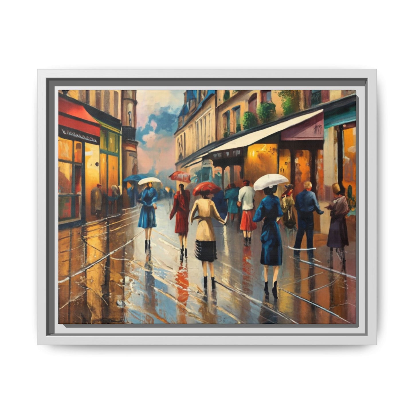 Framed Canvas-Cityscape French Ladies Shopping