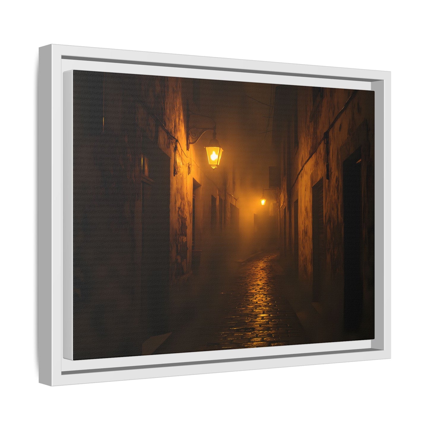Framed Canvas Art, Foggy Street, Moody Wall Decor, Cozy Home Aesthetic, Gift for Art Lovers, Nighttime Atmosphere