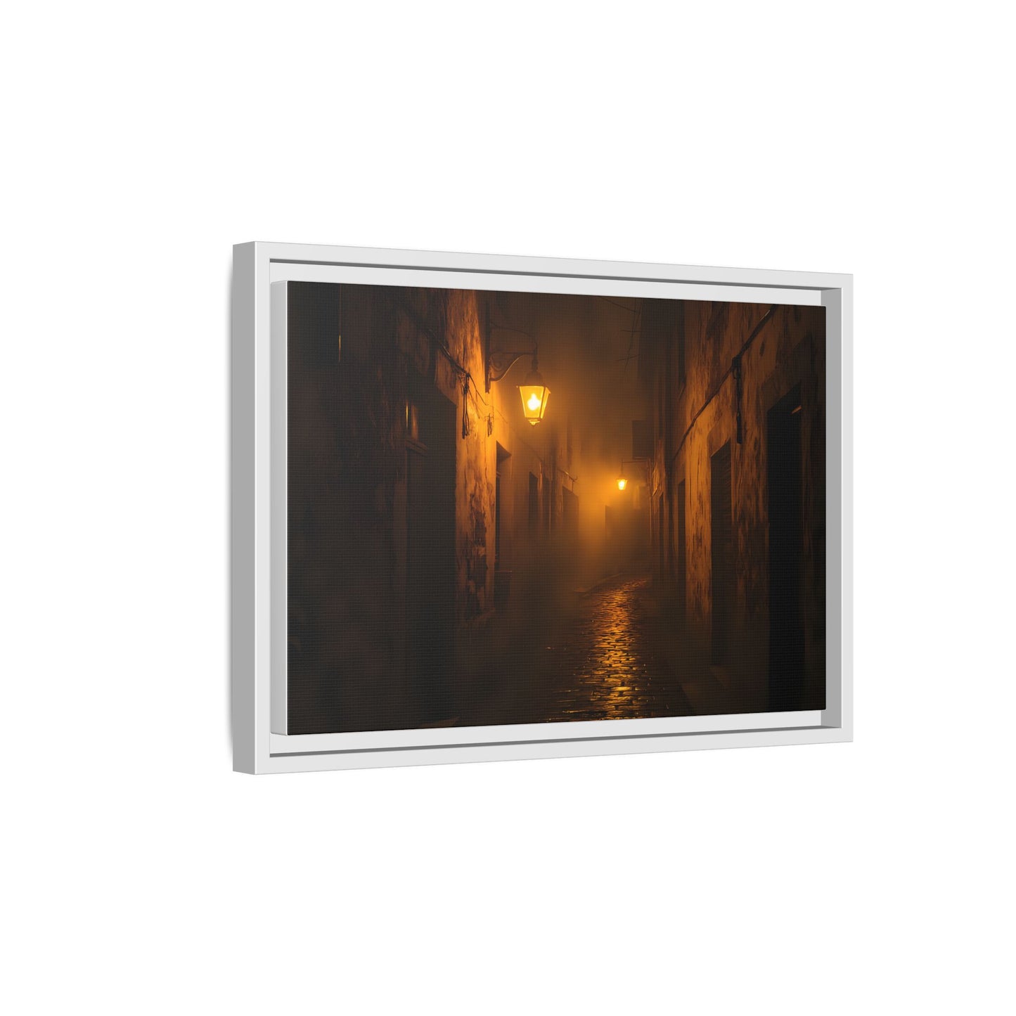 Framed Canvas Art, Foggy Street, Moody Wall Decor, Cozy Home Aesthetic, Gift for Art Lovers, Nighttime Atmosphere