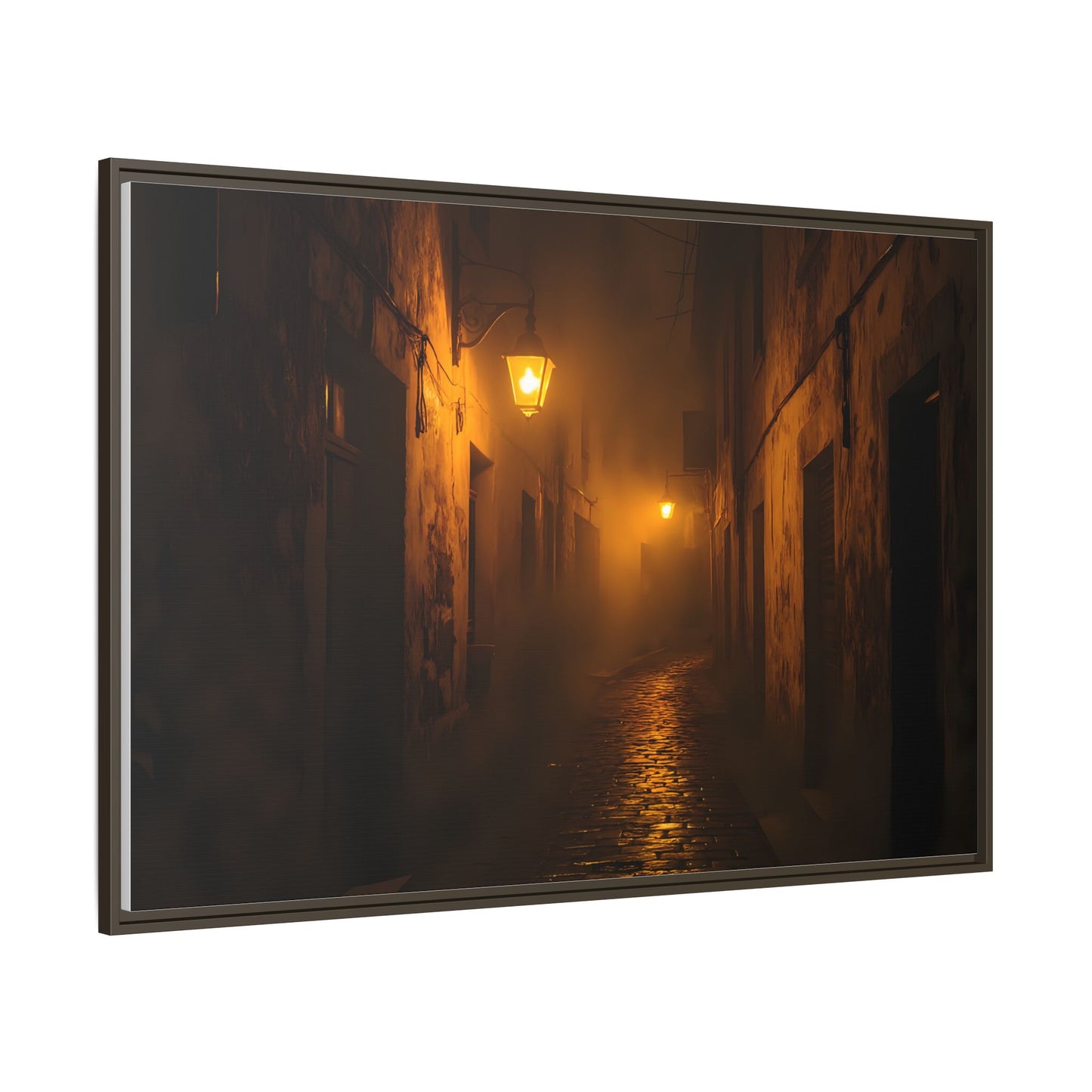 Framed Canvas Art, Foggy Street, Moody Wall Decor, Cozy Home Aesthetic, Gift for Art Lovers, Nighttime Atmosphere