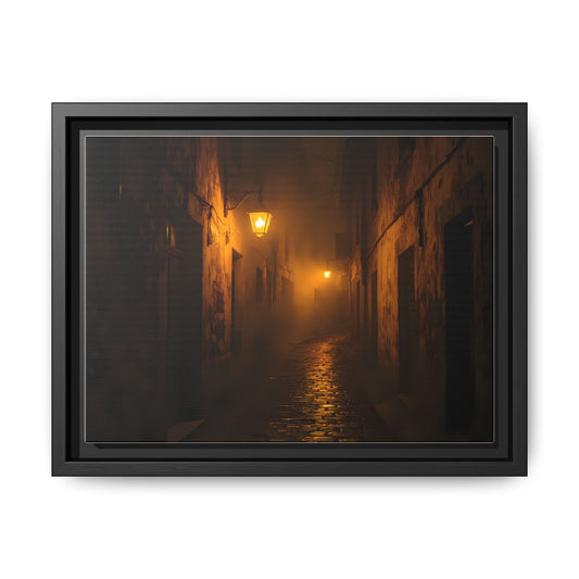 Framed Canvas Art, Foggy Street, Moody Wall Decor, Cozy Home Aesthetic, Gift for Art Lovers, Nighttime Atmosphere