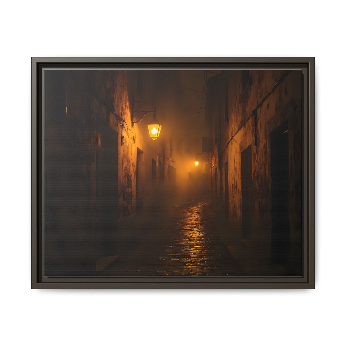 Framed Canvas Art, Foggy Street, Moody Wall Decor, Cozy Home Aesthetic, Gift for Art Lovers, Nighttime Atmosphere