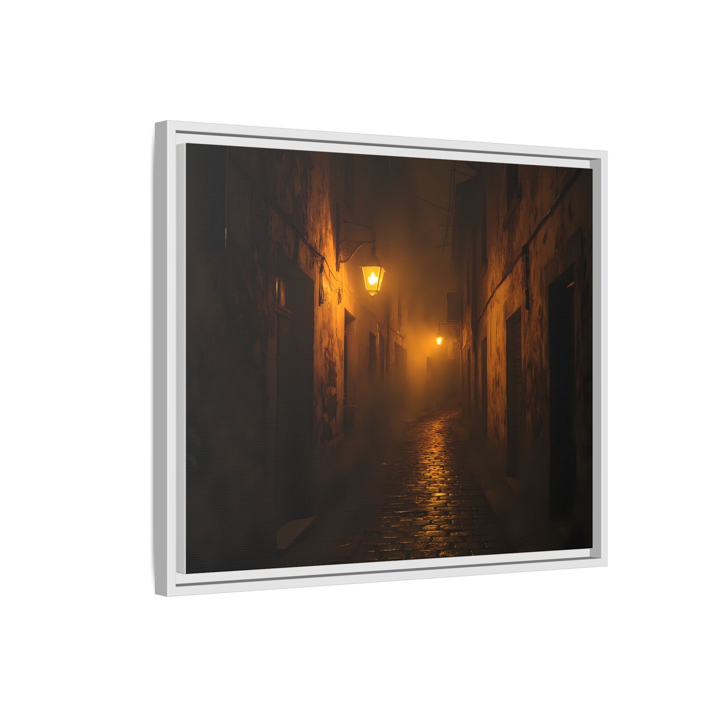 Framed Canvas Art, Foggy Street, Moody Wall Decor, Cozy Home Aesthetic, Gift for Art Lovers, Nighttime Atmosphere
