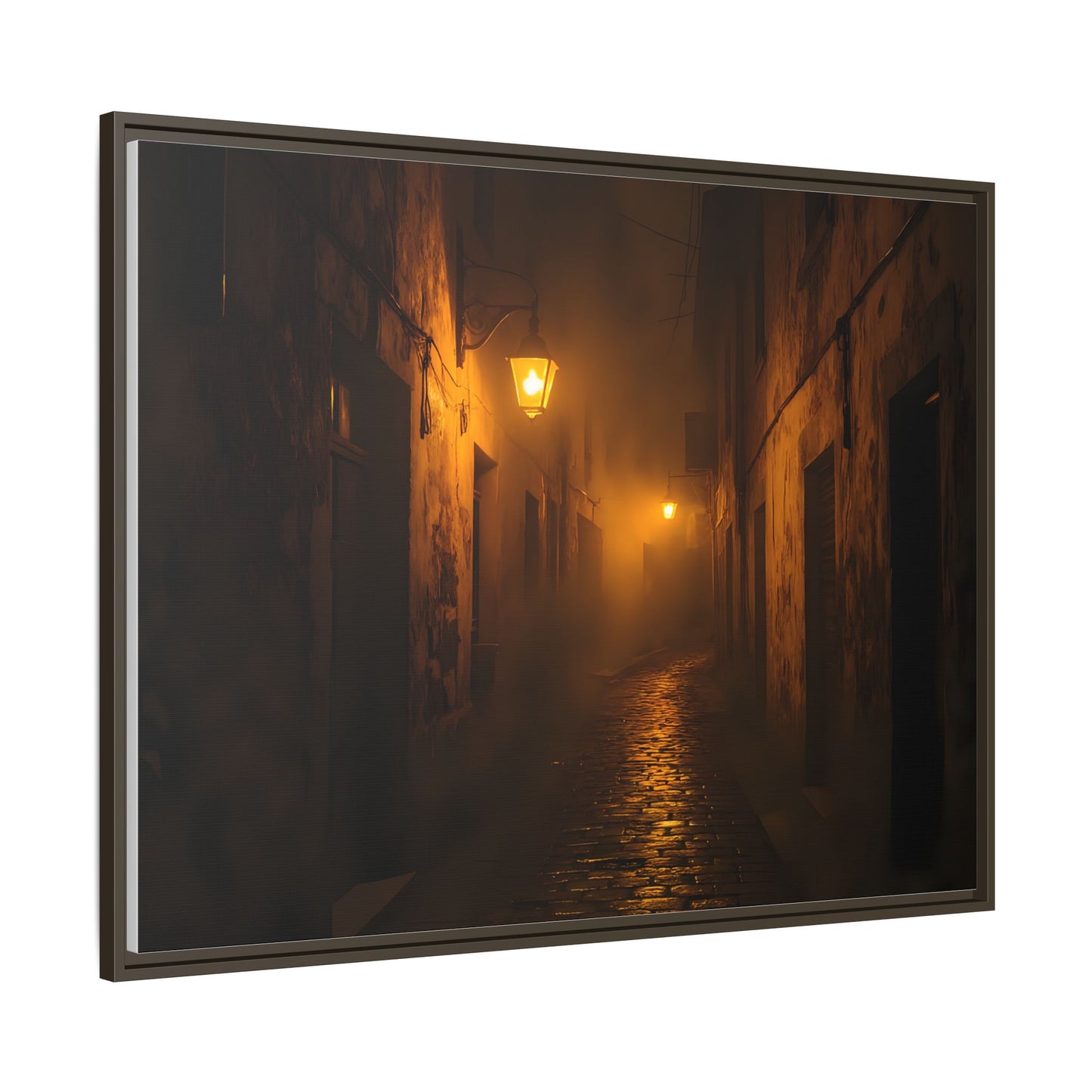 Framed Canvas Art, Foggy Street, Moody Wall Decor, Cozy Home Aesthetic, Gift for Art Lovers, Nighttime Atmosphere