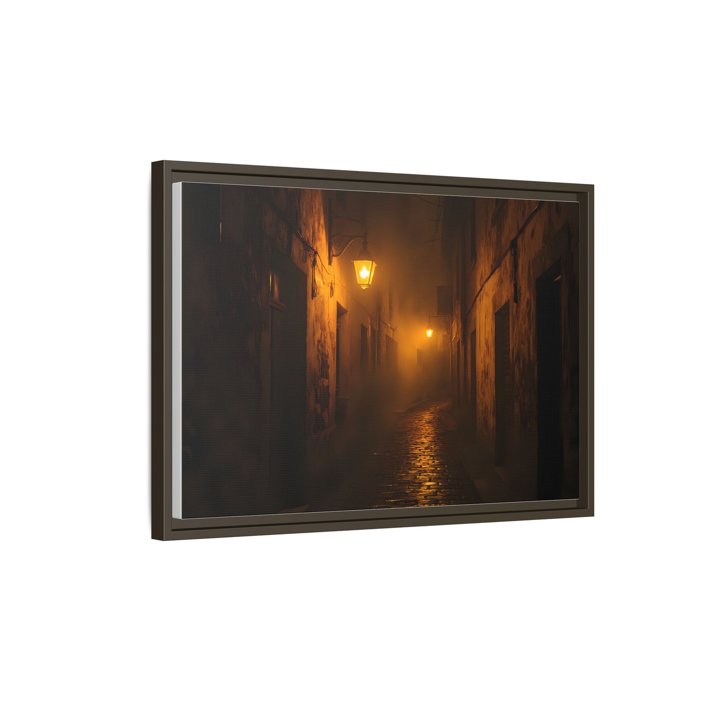 Framed Canvas Art, Foggy Street, Moody Wall Decor, Cozy Home Aesthetic, Gift for Art Lovers, Nighttime Atmosphere